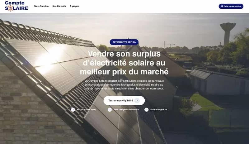 Page d’accueil de la plateforme Compte Solaire