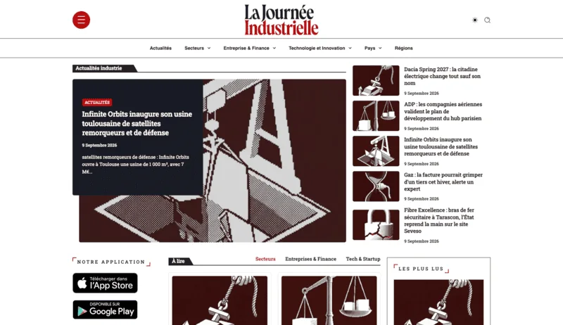 Page d’accueil de La Journée Industrielle, média de l’industrie française