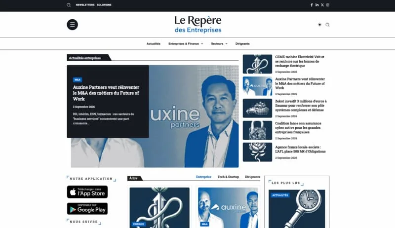 Home page of Le Repère des Entreprises, the French company news media