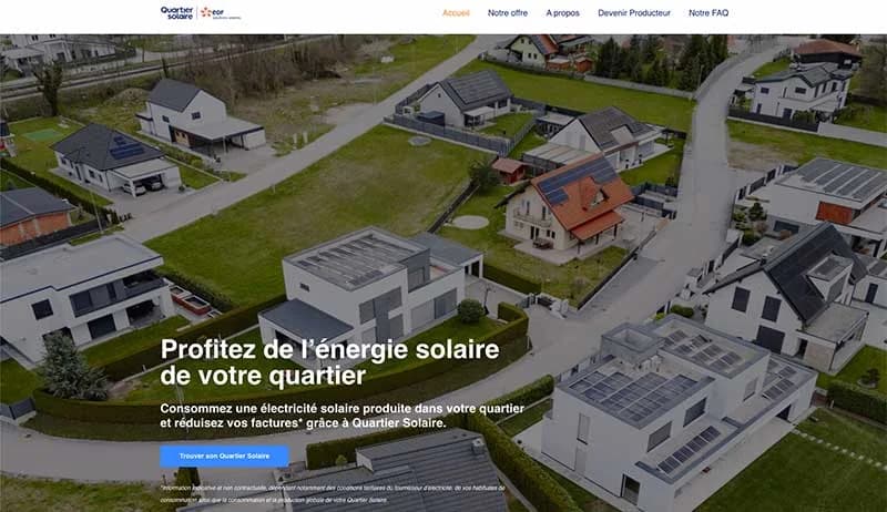 Page d’accueil de la plateforme Quartier Solaire