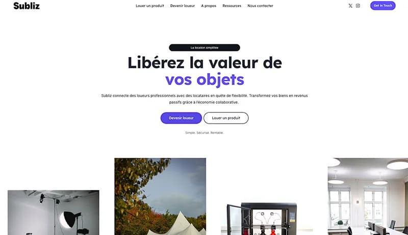 Page d’accueil de Subliz, place de marché de location