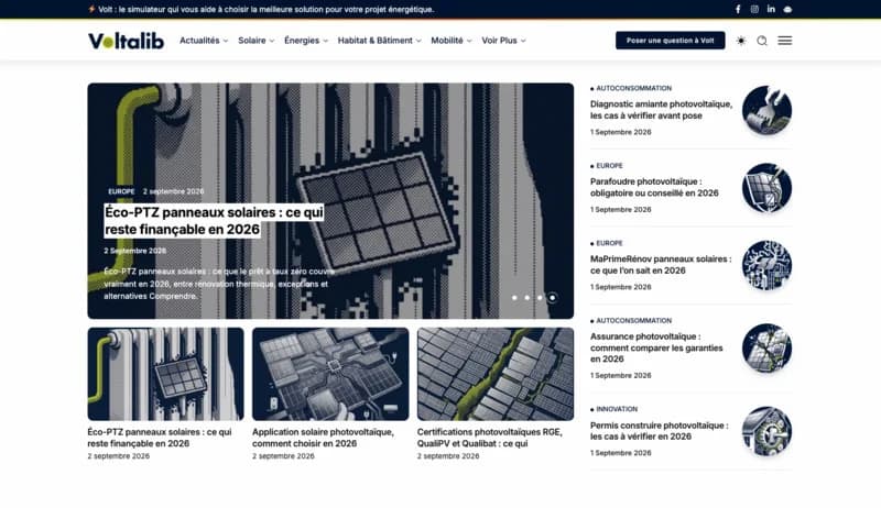 Page d’accueil de Voltalib, média de l’énergie