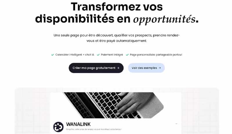 Home page of Wanalink, the booking and payment platform